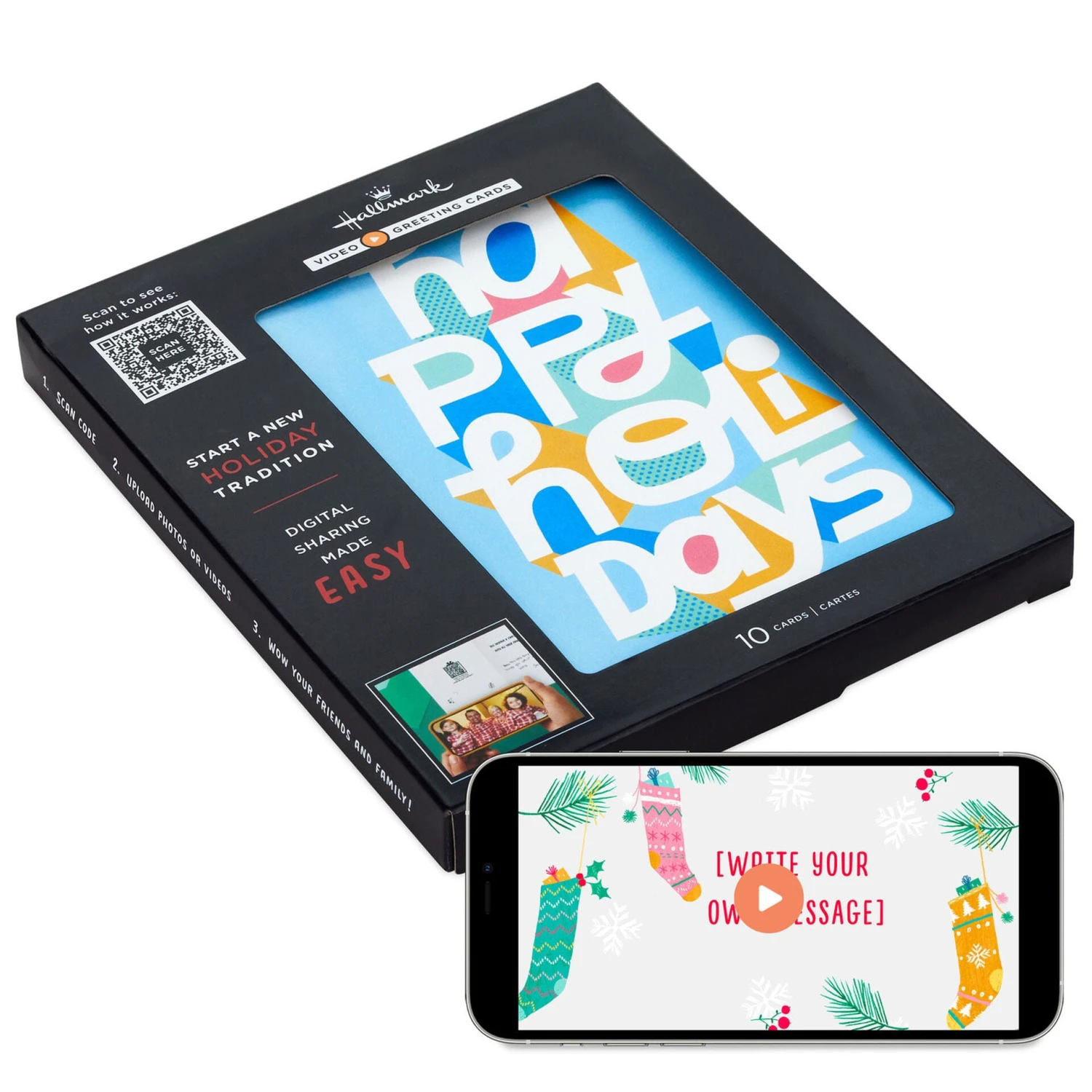 Hallmark Happy Holidays Video Greeting Boxed Christmas Cards, Pack Of 10 1 Hallmark Happy Holidays Video Greeting Boxed Christmas Cards, Pack Of 10