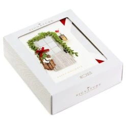 Hallmark Wood Door With Sled And Ice Skates Boxed Christmas Cards, Pack Of 8