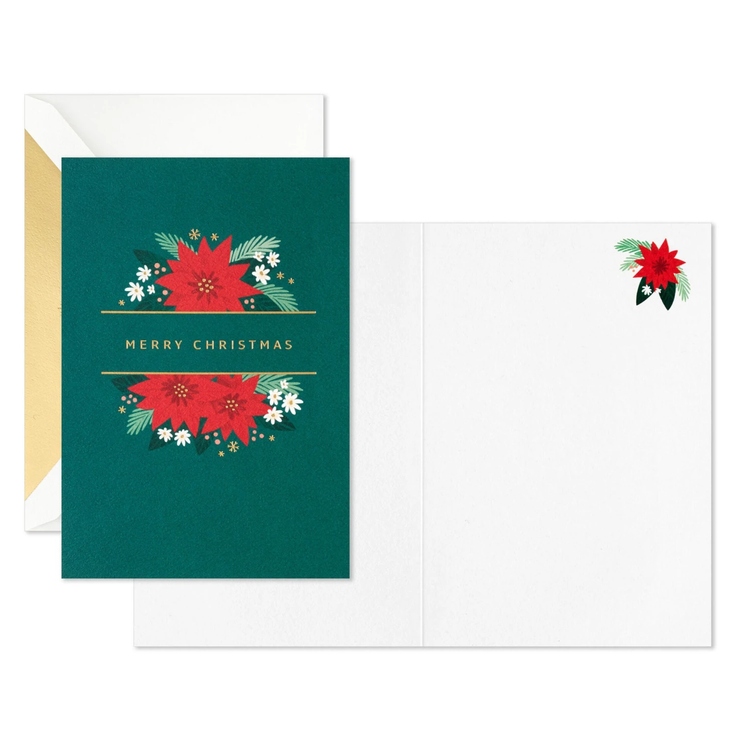 Hallmark Poinsettias On Green Blank Boxed Christmas Cards, Pack Of 12 2 Hallmark Poinsettias On Green Blank Boxed Christmas Cards, Pack Of 12 - Image 2
